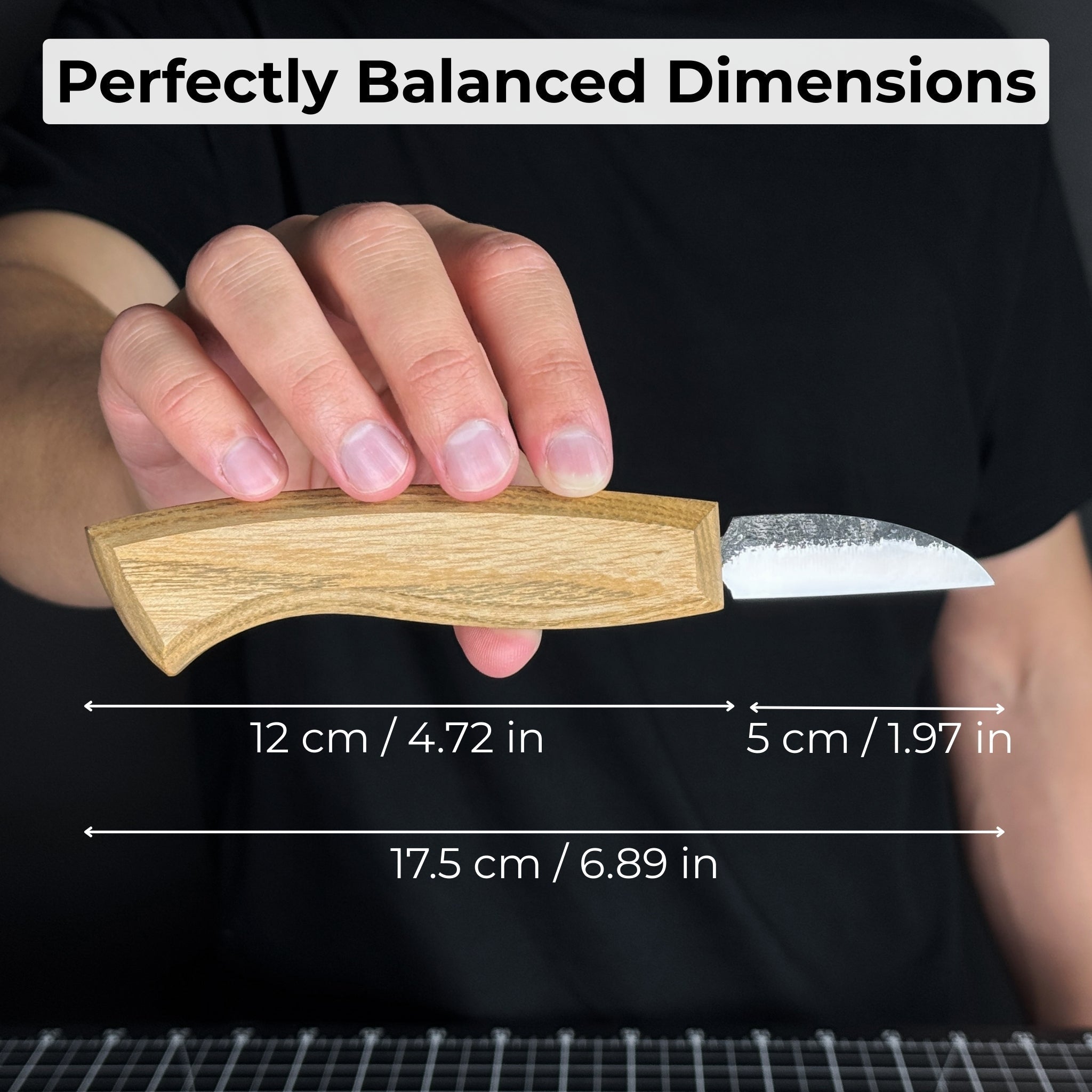 Detail wood carving knife with 5 cm blade and ash wood handle by Sharky Forged Steel Tools