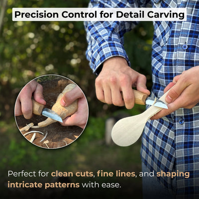 Detail wood carving knife with 5 cm blade and ash wood handle by Sharky Forged Steel Tools