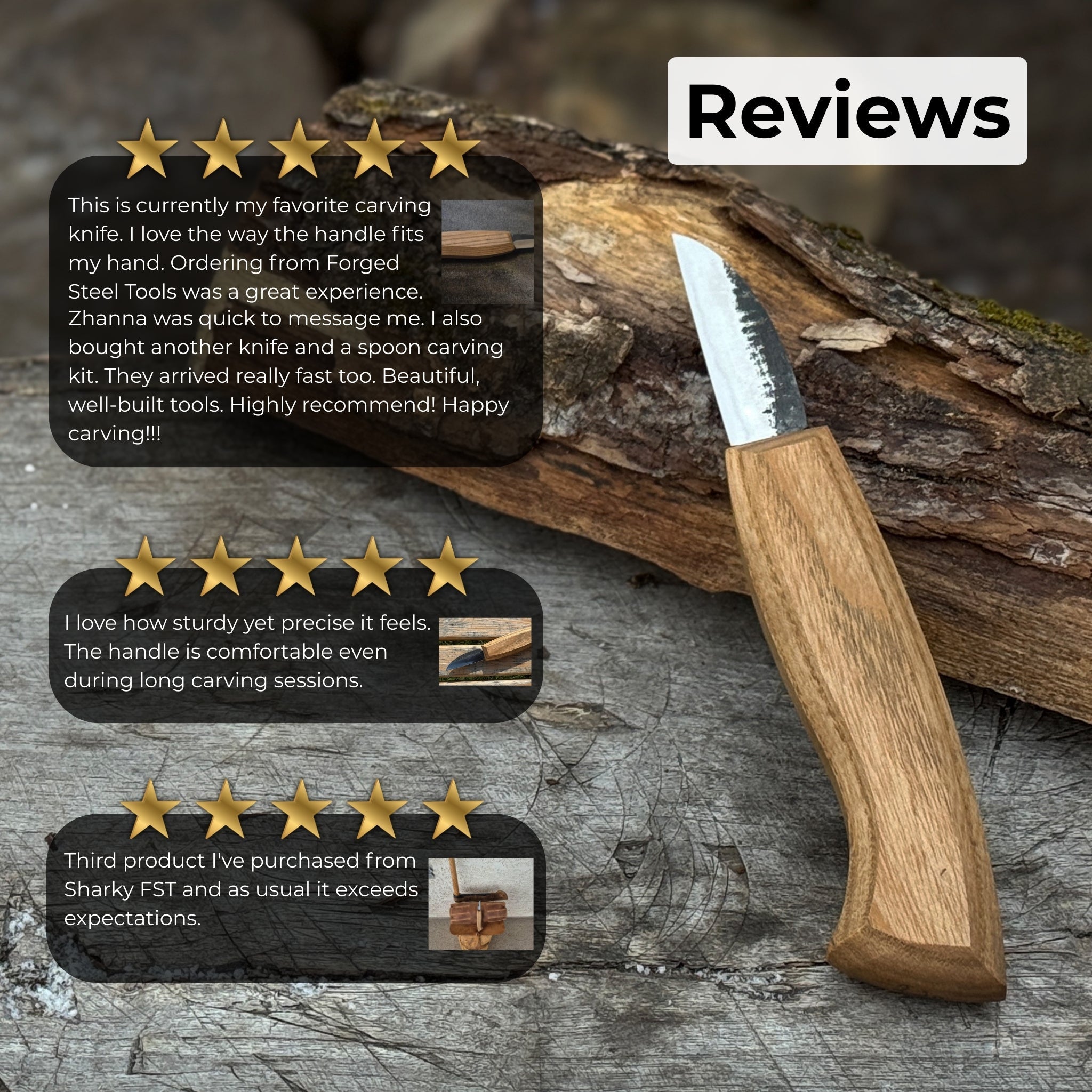 Detail wood carving knife with 5 cm blade and ash wood handle by Sharky Forged Steel Tools