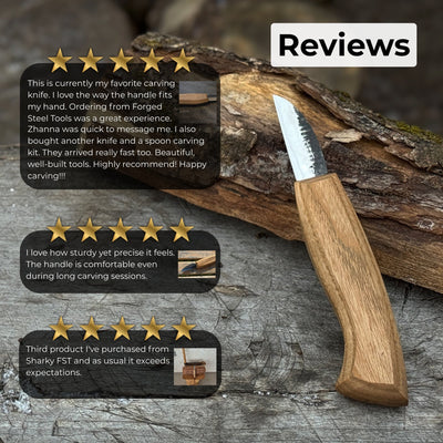 Detail wood carving knife with 5 cm blade and ash wood handle by Sharky Forged Steel Tools