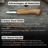 Detail wood carving knife with 5 cm blade and ash wood handle by Sharky Forged Steel Tools