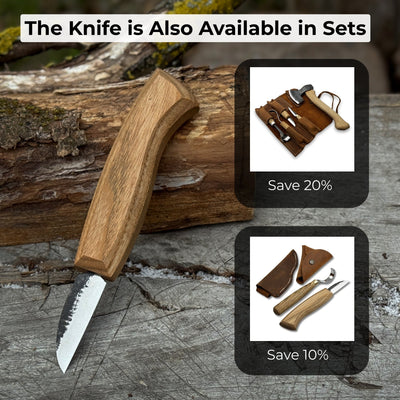 Detail wood carving knife with 5 cm blade and ash wood handle by Sharky Forged Steel Tools