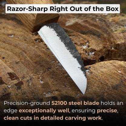 Detail wood carving knife with 5 cm blade and ash wood handle by Sharky Forged Steel Tools