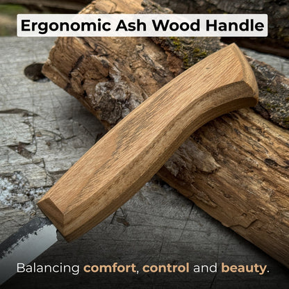 Detail wood carving knife with 5 cm blade and ash wood handle by Sharky Forged Steel Tools