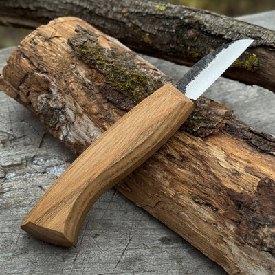 Detail wood carving knife with 5 cm blade and ash wood handle by Sharky Forged Steel Tools