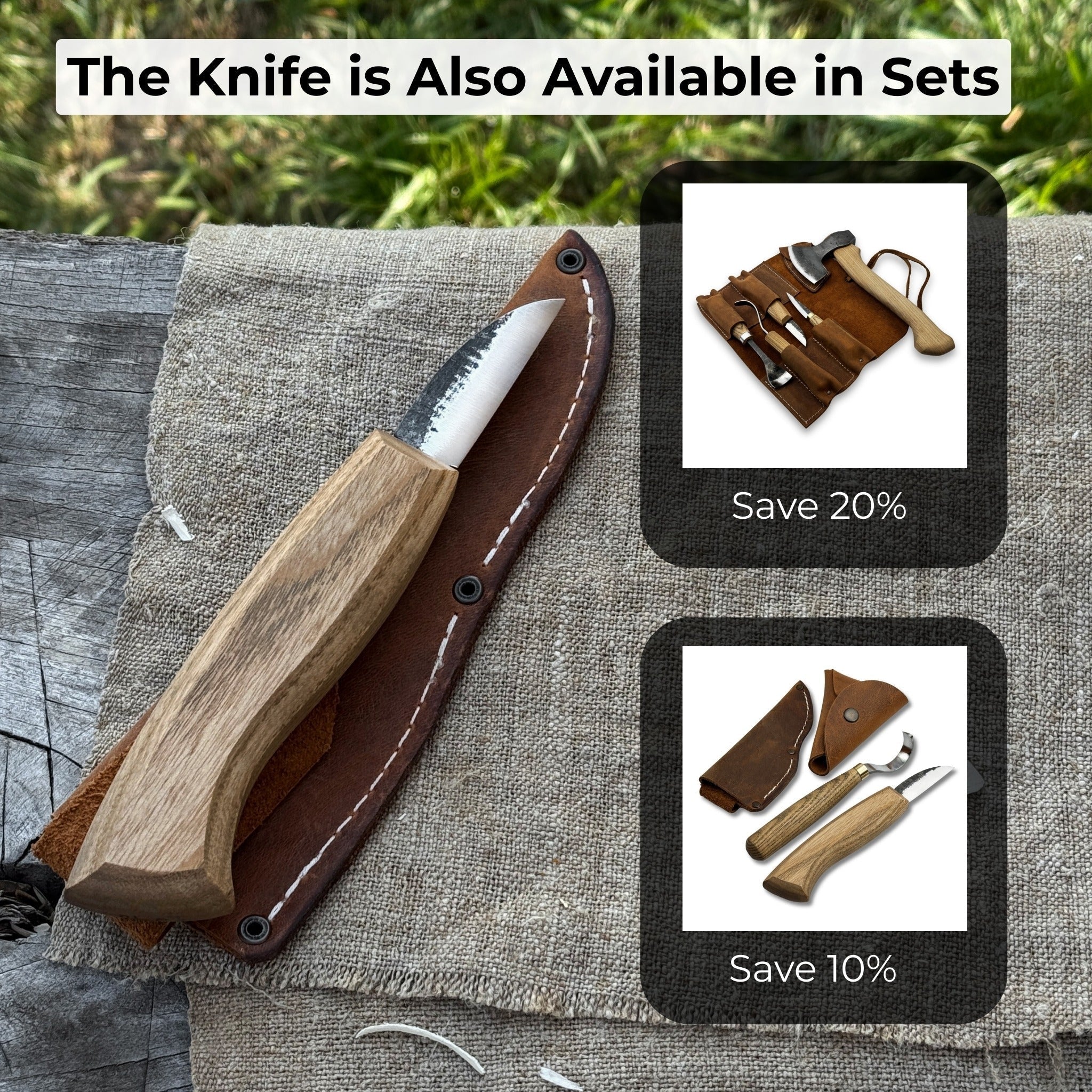 Detail wood carving knife with 5 cm carbon steel blade and leather sheath