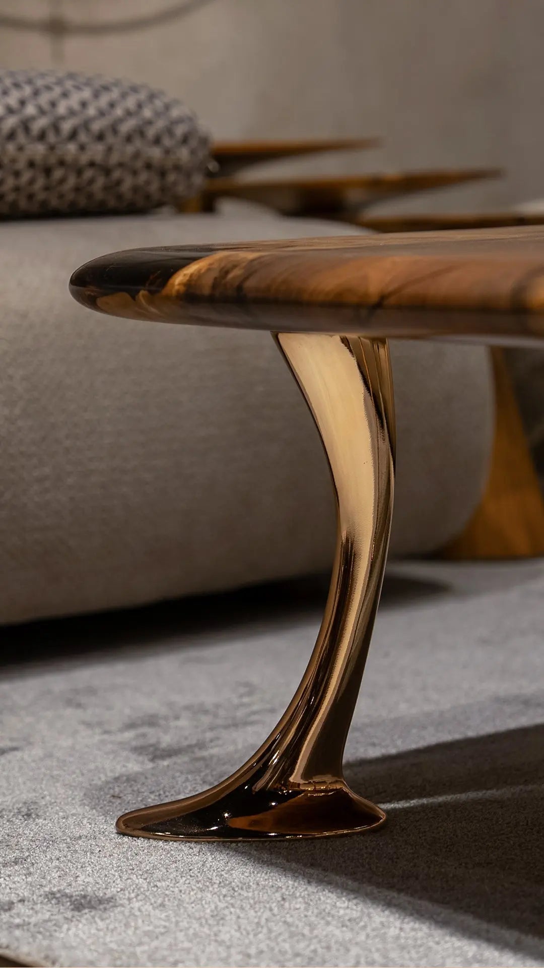 Luxury Epoxy Resin River Walnut Coffee Table with aluminum cast legs from the Osso Collection