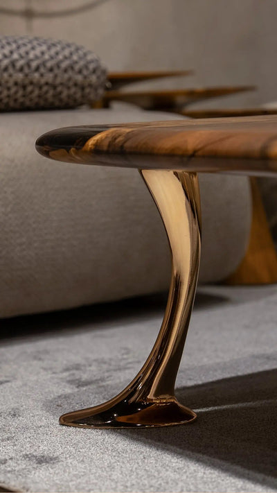 Luxury Epoxy Resin River Walnut Coffee Table with aluminum cast legs from the Osso Collection
