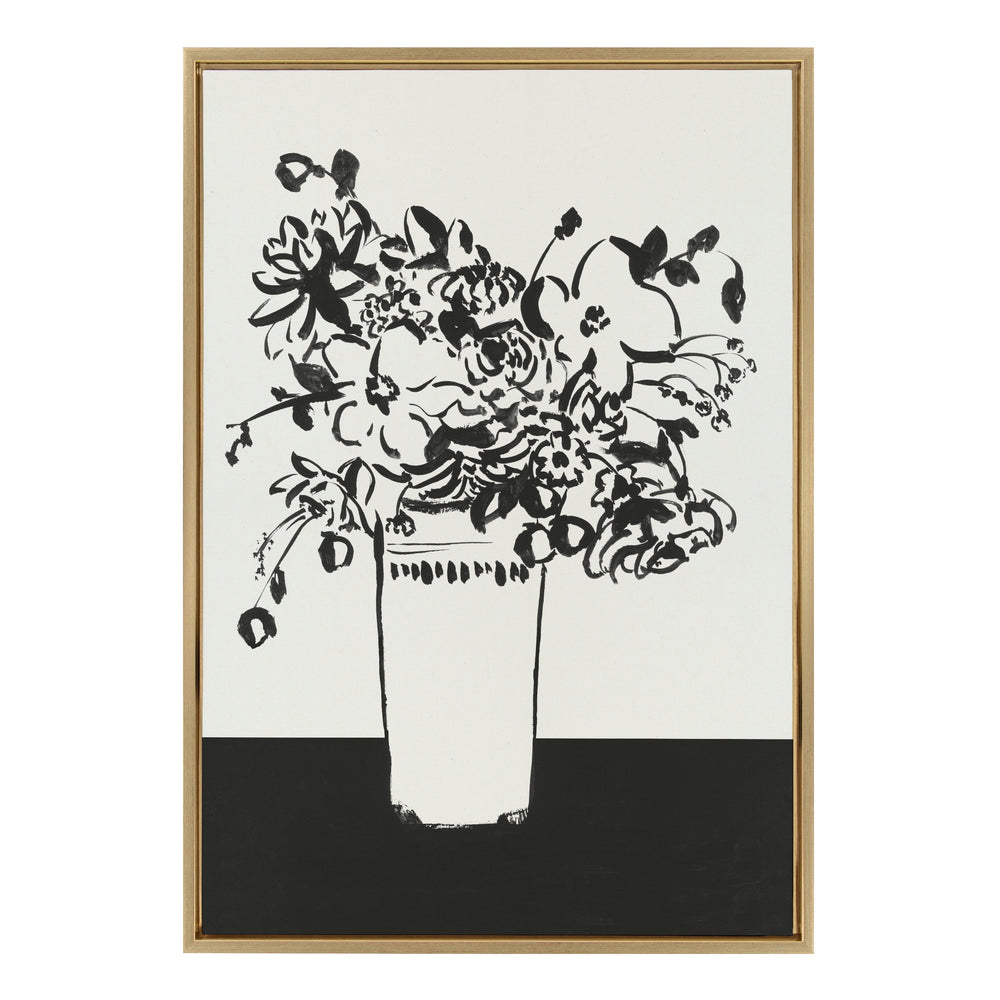 Sylvie 1043 Black and White Vase Framed Canvas by Teju Reval of by kateandlaurel - main product image for Resin Society