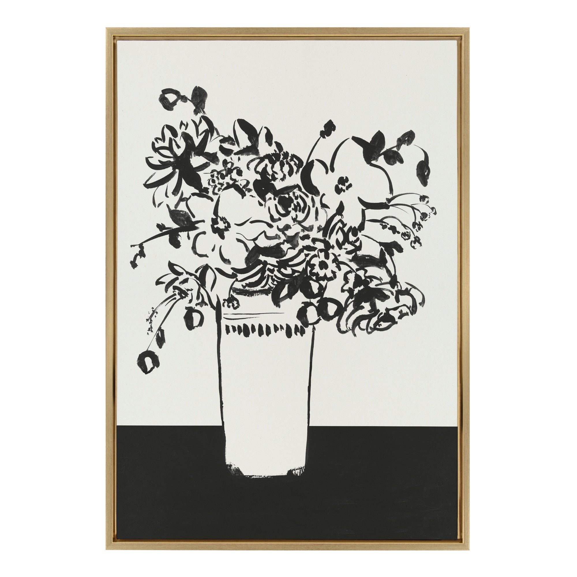 Sylvie 1043 Black and White Vase Framed Canvas by Teju Reval of by kateandlaurel - main product image for Resin Society