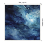 Abstract framed canvas with swirling deep blue and lighter blue watery patterns, blending to create a misty, fluid effect within a square frame.