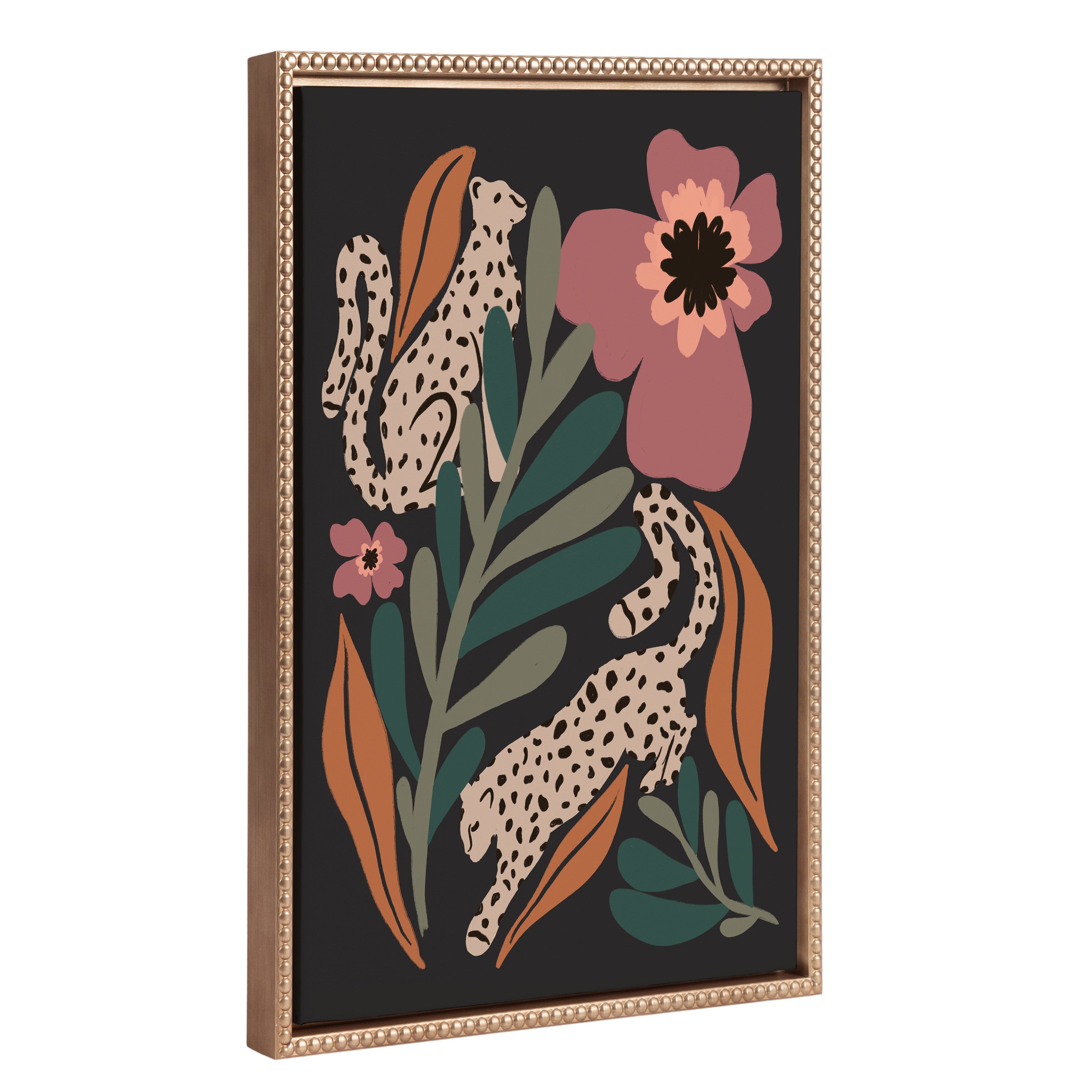 Sylvie Beaded Wild Garden framed canvas art showing colorful plant and animal life with vintage beaded polystyrene frame