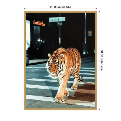Sylvie Tiger in the City at Night 2 Framed Canvas by Michael Schauer