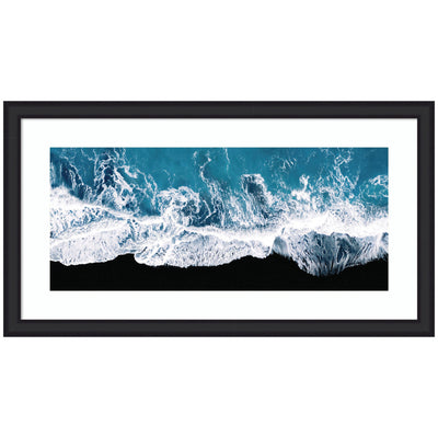 Framed Art Minimalist Ocean Waves on the Black Beach in Iceland Panel by Michael Schauer