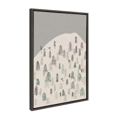 Sylvie New Nostalgia Skiers framed canvas art showing minimalist skiers on a snowy hill with a modern lightweight frame