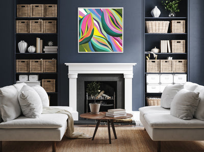 Sylvie Beaded Abstract Colorful Leaves Framed Canvas by Carey Copeland