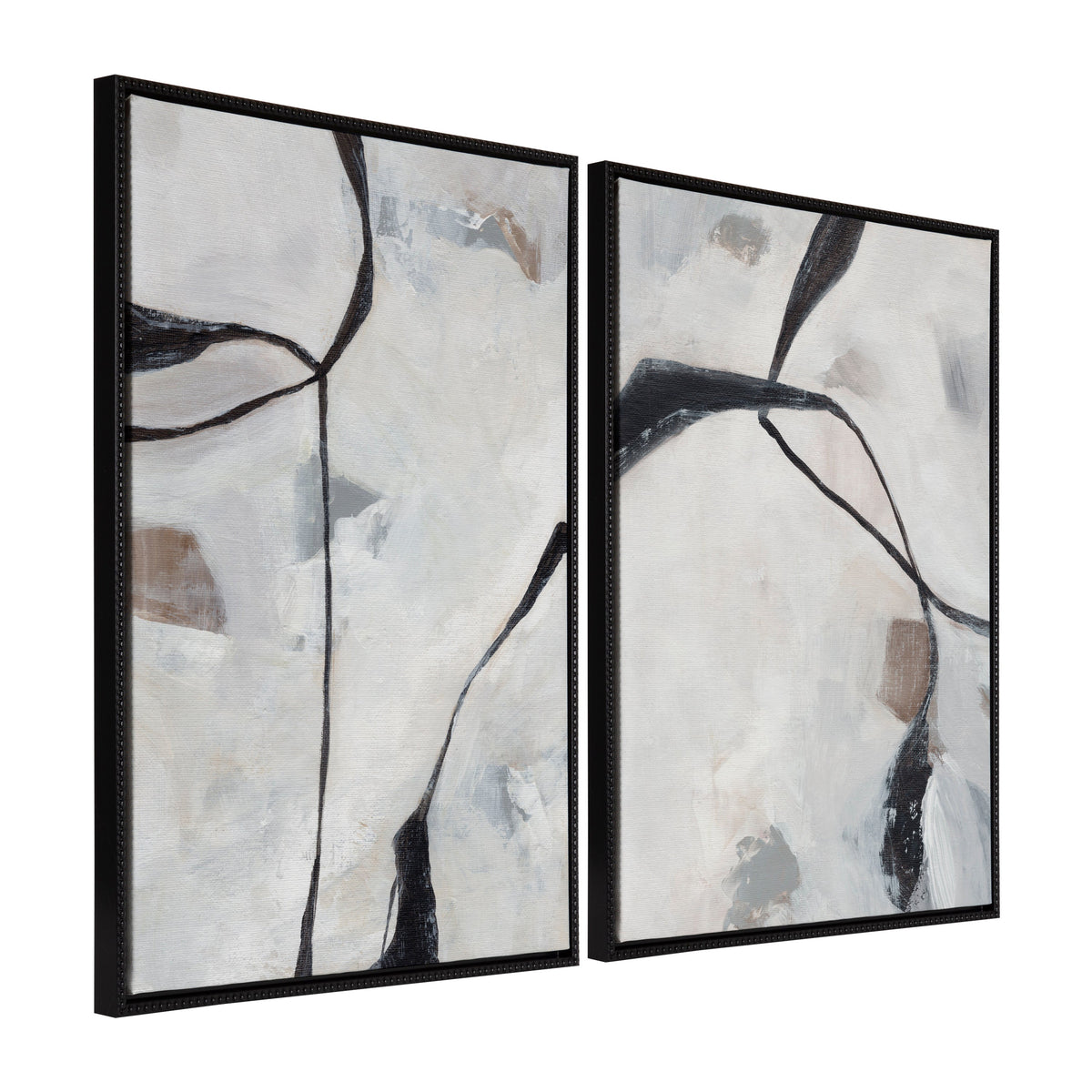 Sylvie Beaded In the Quiet of Thought 1 and 2 framed canvas art set showing abstract designs with vintage beaded frames