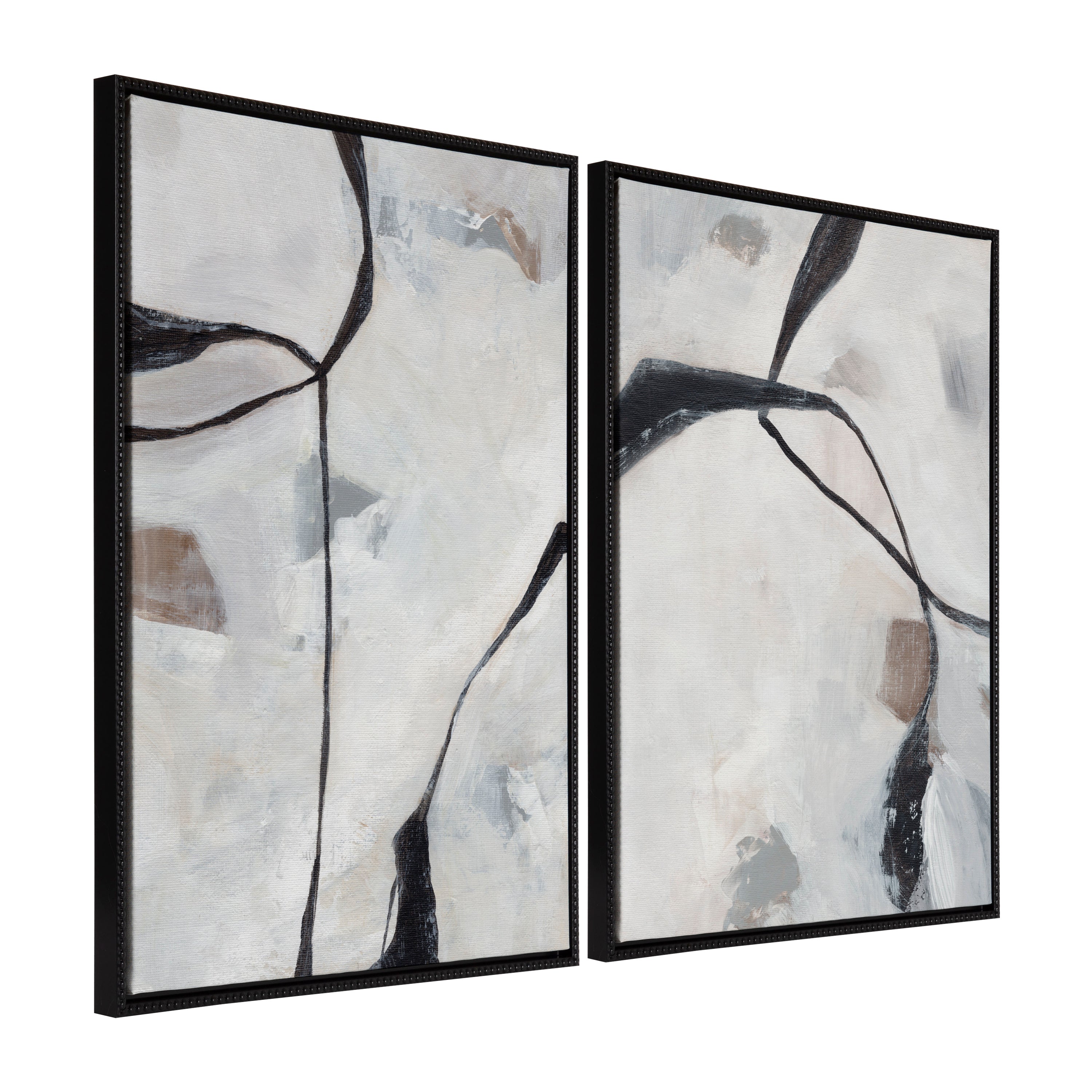 Sylvie Beaded In the Quiet of Thought 1 and 2 framed canvas art set showing abstract designs with vintage beaded frames