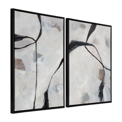 Sylvie Beaded In the Quiet of Thought 1 and 2 framed canvas art set showing abstract designs with vintage beaded frames