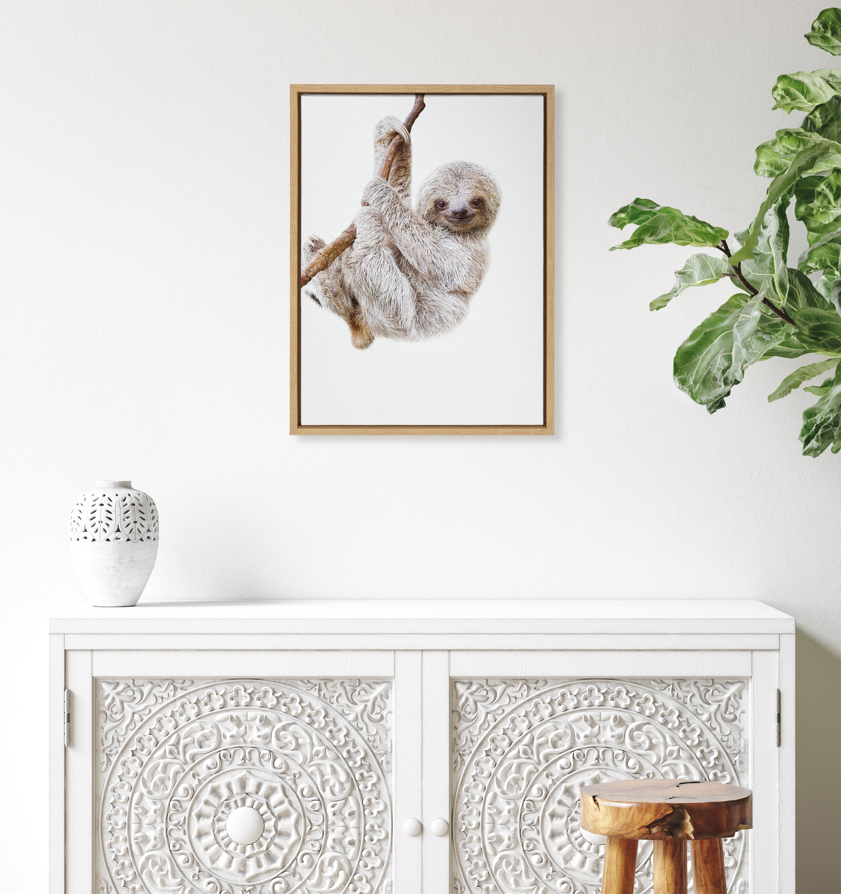 Sylvie Baby Sloth Hanging Around Framed Canvas by Amy Peterson Art Studio