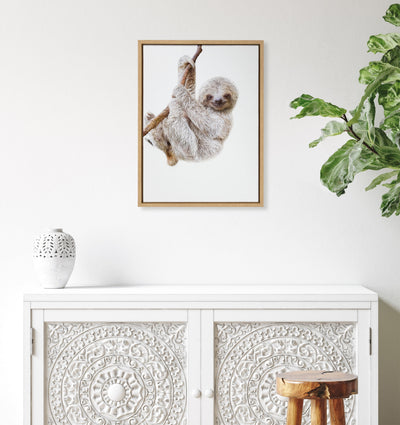 Sylvie Baby Sloth Hanging Around Framed Canvas by Amy Peterson Art Studio