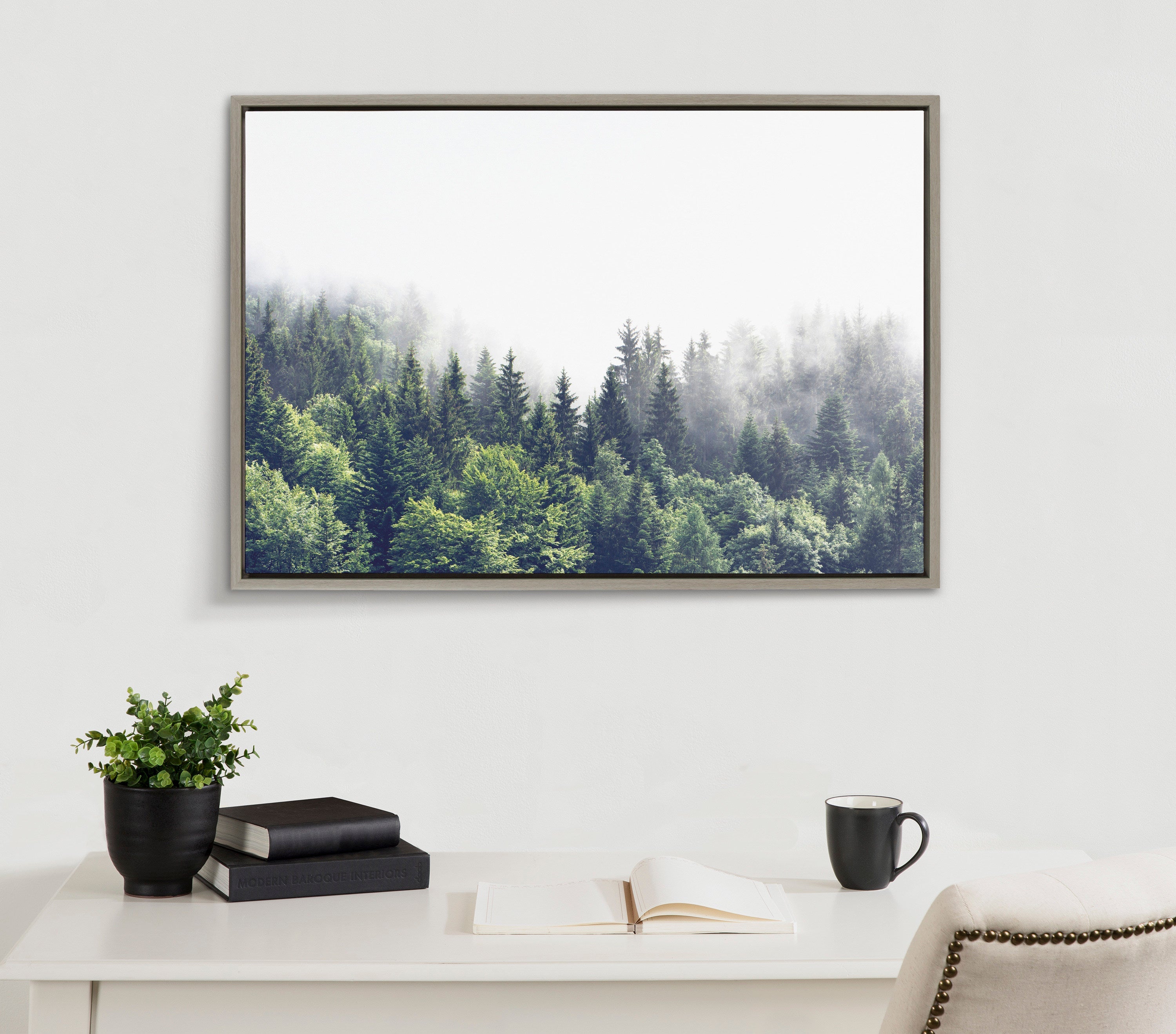 Sylvie Lush Green Forest On A Foggy Day Framed Canvas