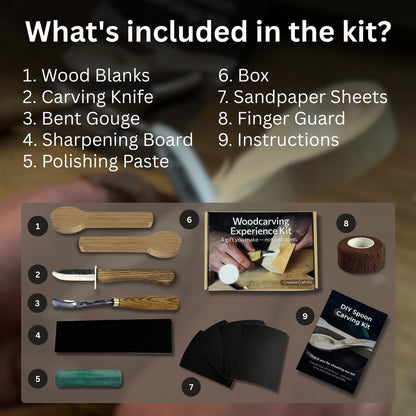 DIY 2-Piece Spoon Carving Kit for Beginners with wood blanks and carving tools