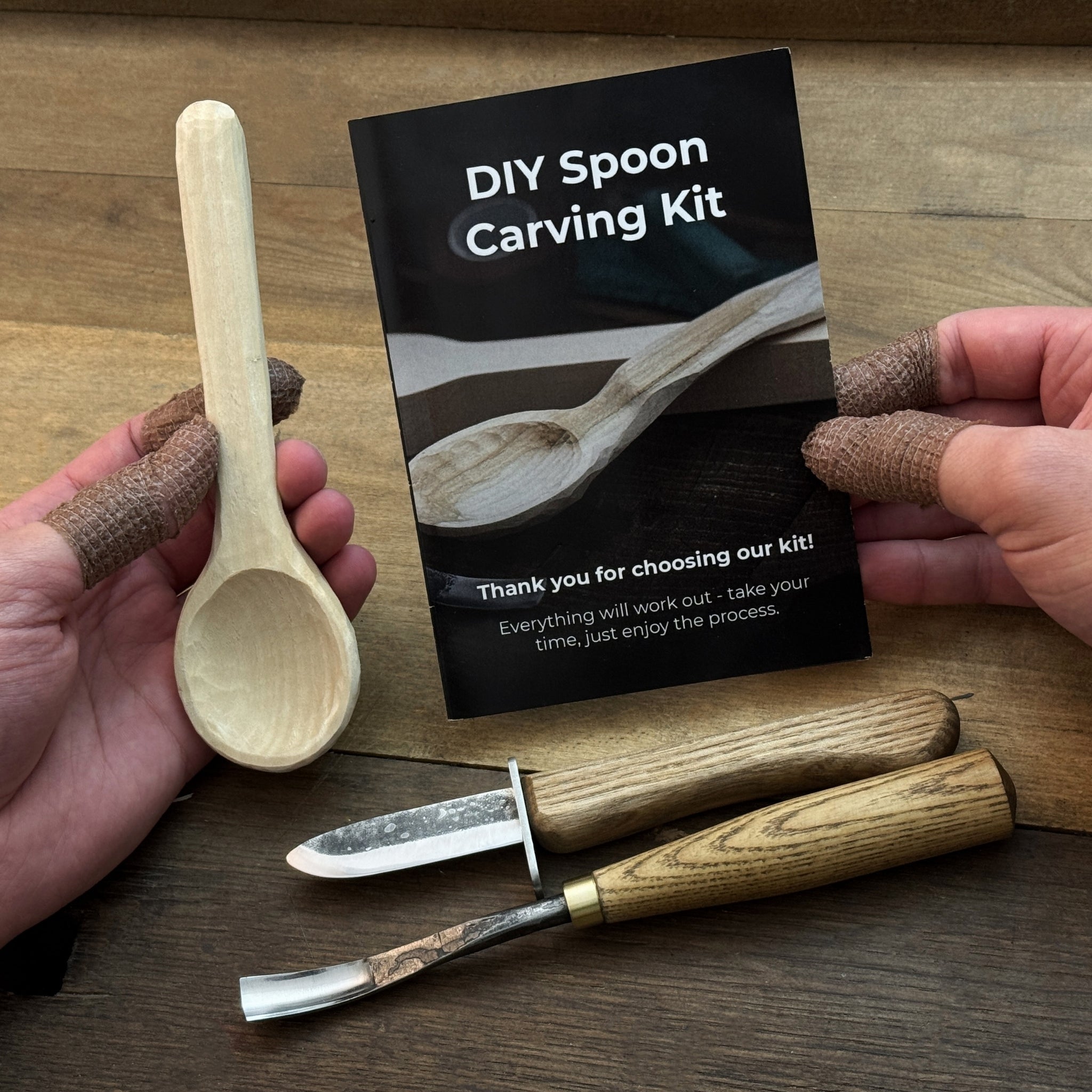 DIY 2-Piece Spoon Carving Kit for Beginners with wood blanks and carving tools
