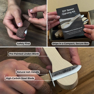 DIY 2-Piece Spoon Carving Kit for Beginners with wood blanks and carving tools