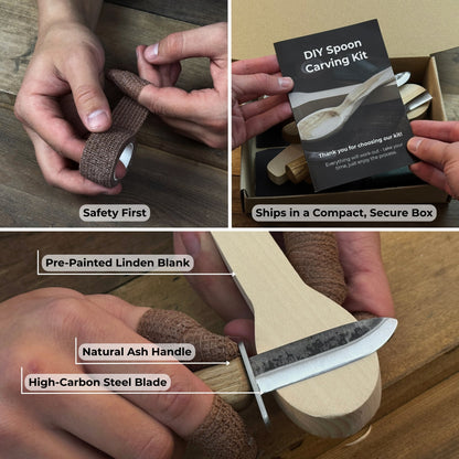 DIY 2-Piece Spoon Carving Kit for Beginners with wood blanks and carving tools