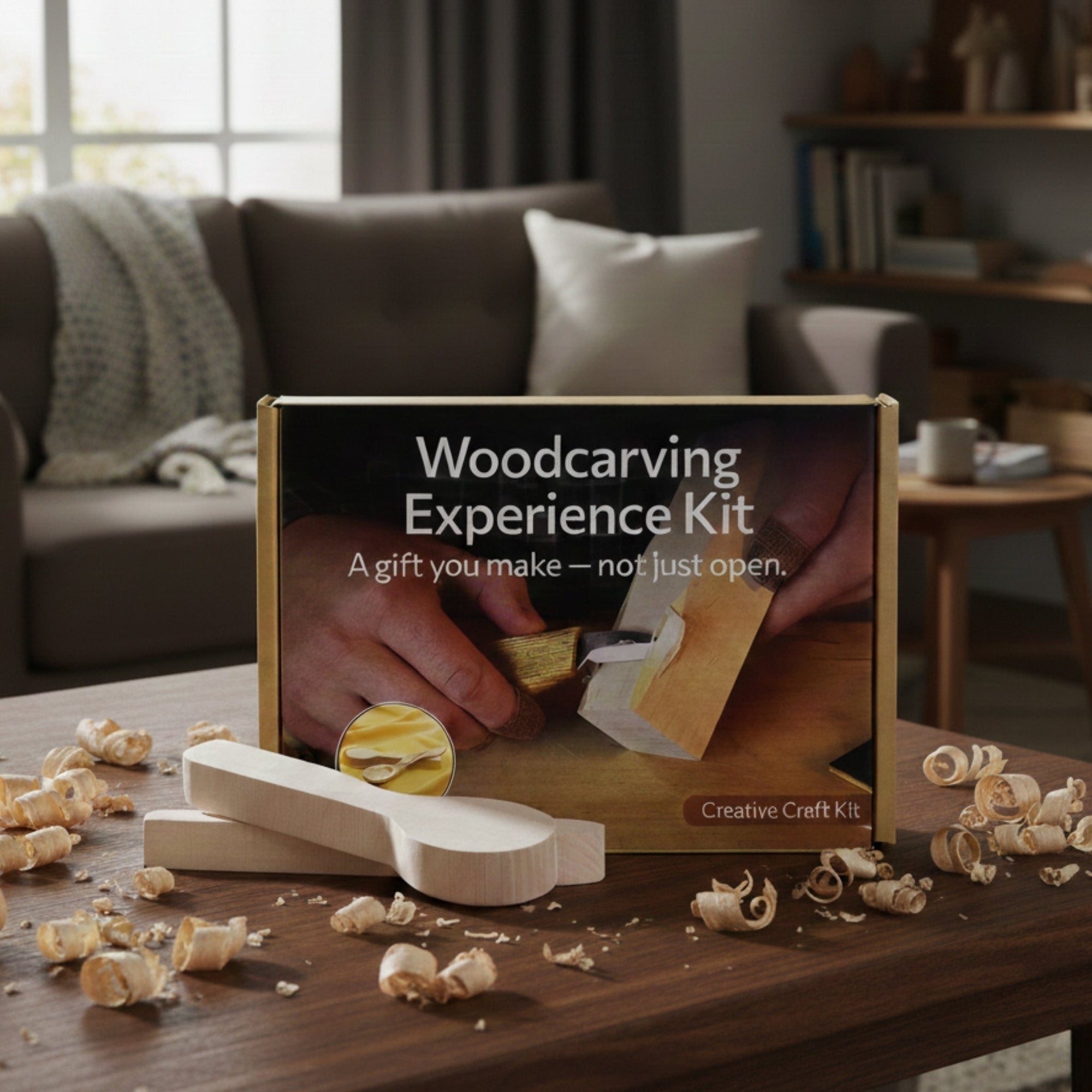DIY 2-Piece Spoon Carving Kit for Beginners with wood blanks and carving tools