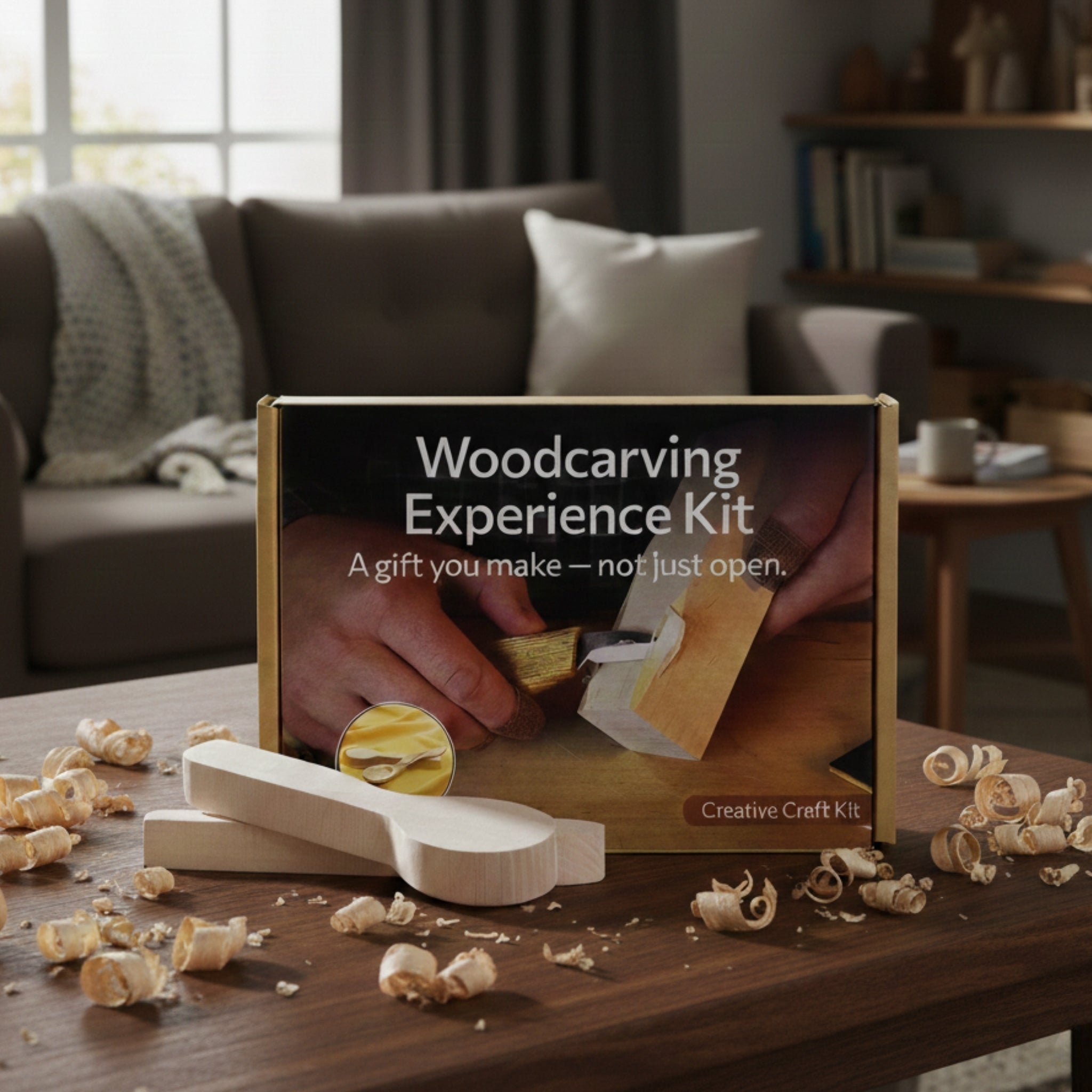 DIY 2-Piece Spoon Carving Kit for Beginners with wood blanks and carving tools
