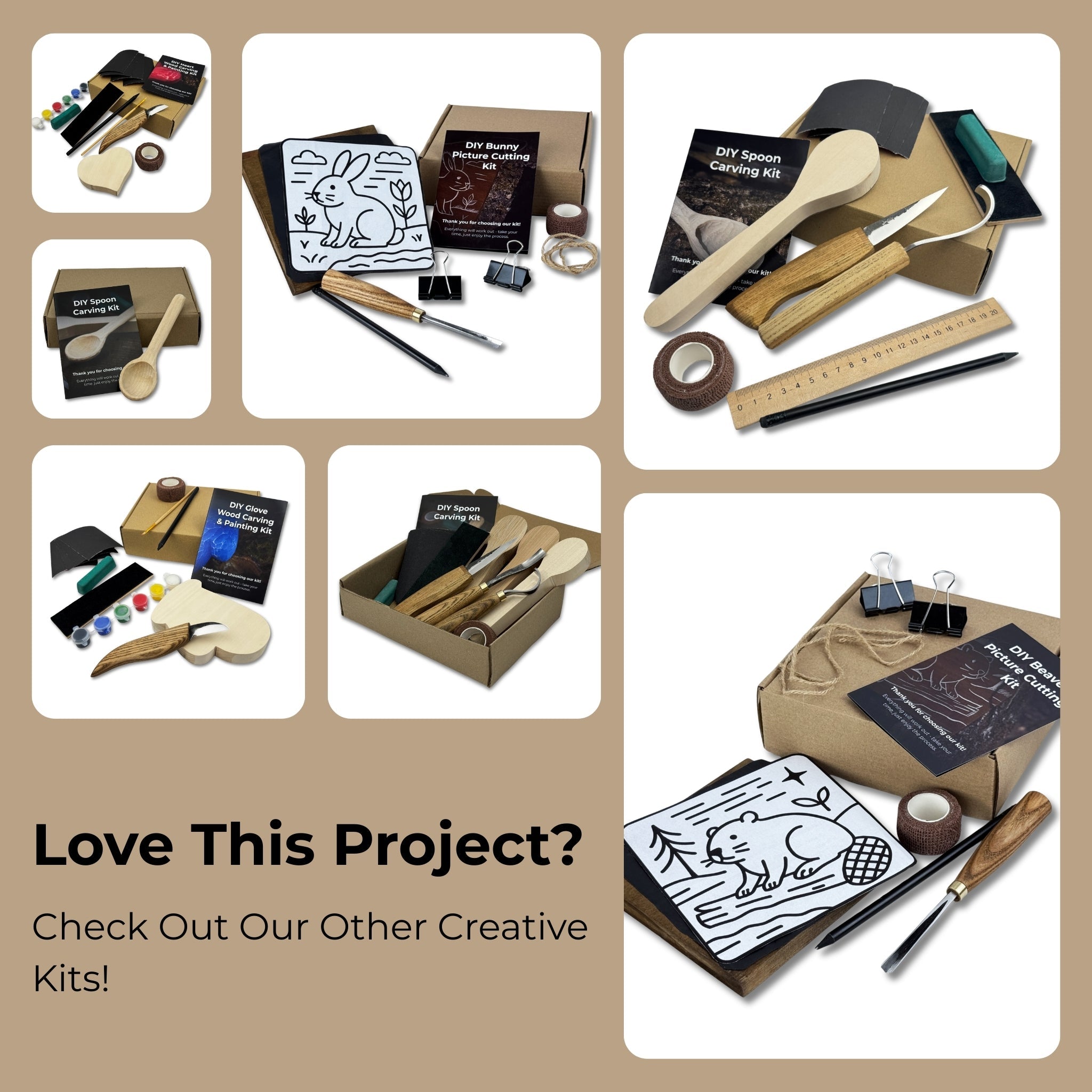 DIY 3-piece spoon carving kit with linden, cherry, and oak wood blanks and hand-forged carving tools