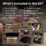 DIY 3-piece spoon carving kit with linden, cherry, and oak wood blanks and hand-forged carving tools