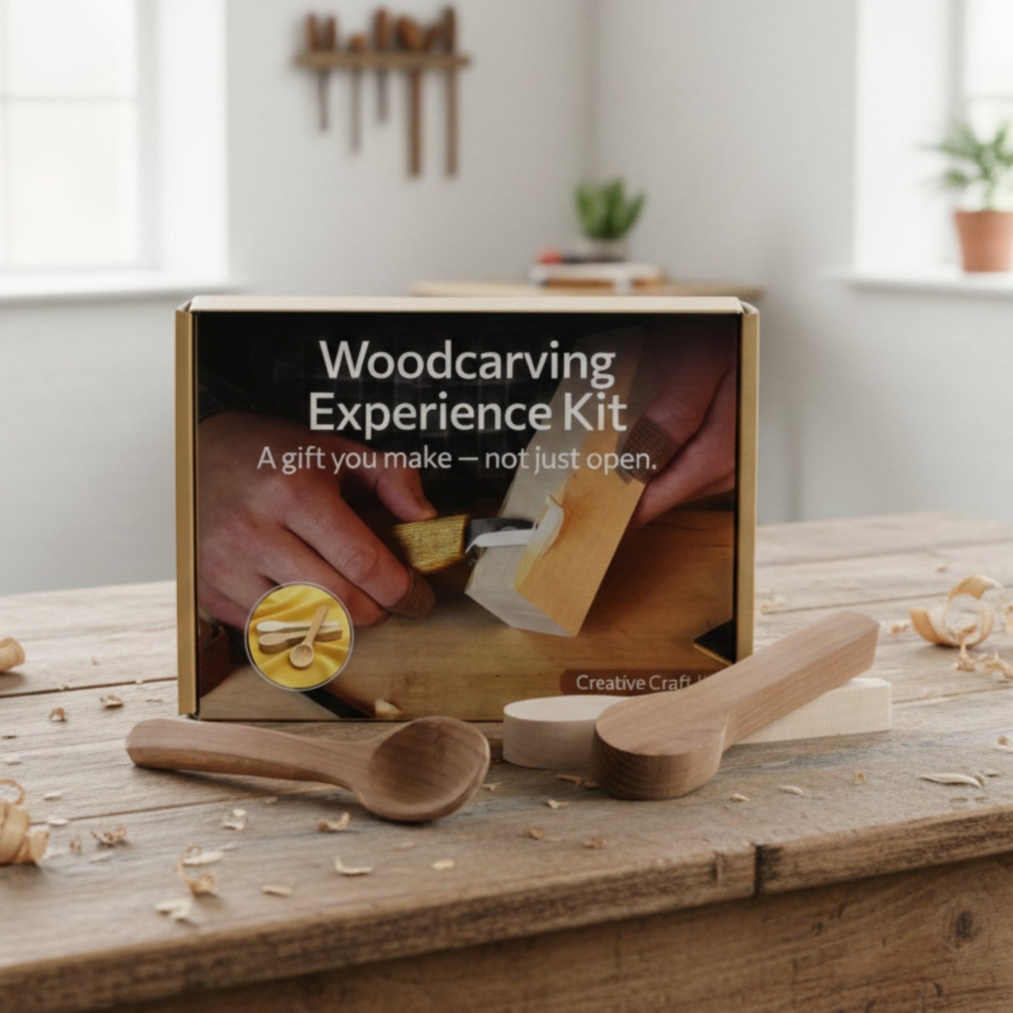 DIY 3-Piece Spoon Carving Kit with wood blanks and hand-forged carving tools