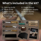 DIY 3-Piece Spoon Carving Kit with wood blanks and hand-forged carving tools