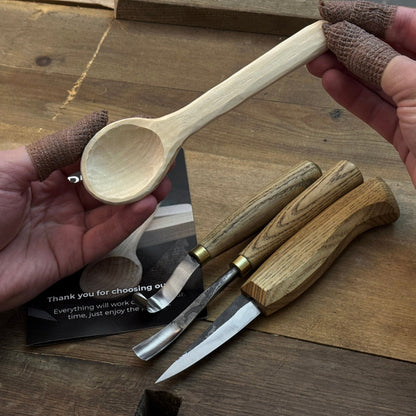 DIY 3-Piece Spoon Carving Kit with wood blanks and hand-forged carving tools