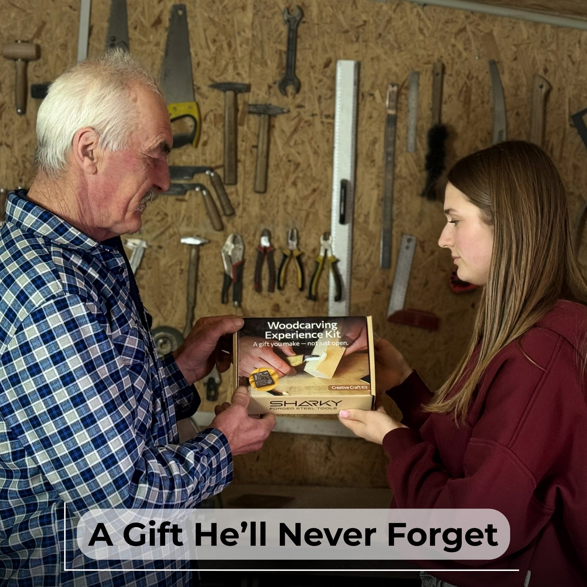 DIY Beaver Carving Kit with V-shaped chisel, pre-painted wood board, and video guide