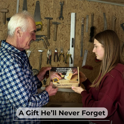 DIY Beaver Carving Kit with V-shaped chisel, pre-painted wood board, and video guide