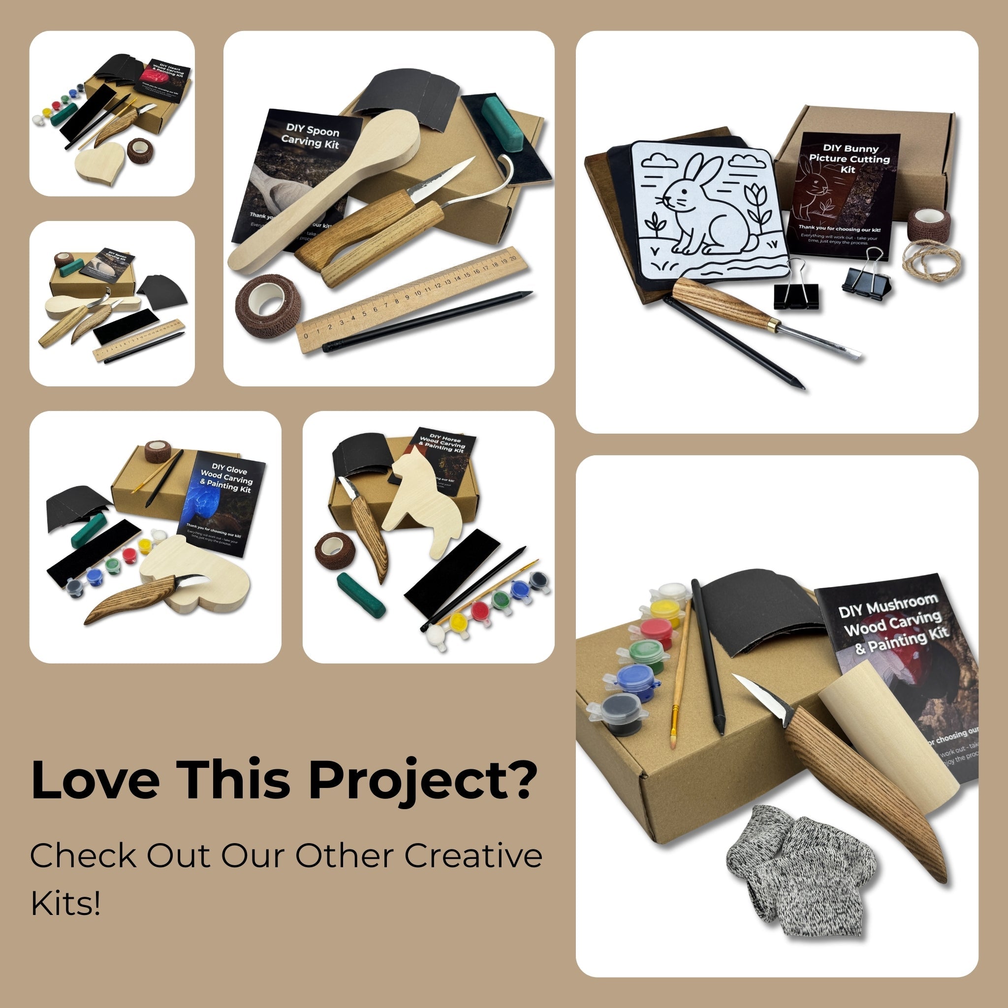 DIY Beaver Carving Kit with V-shaped chisel, pre-painted wood board, and video guide