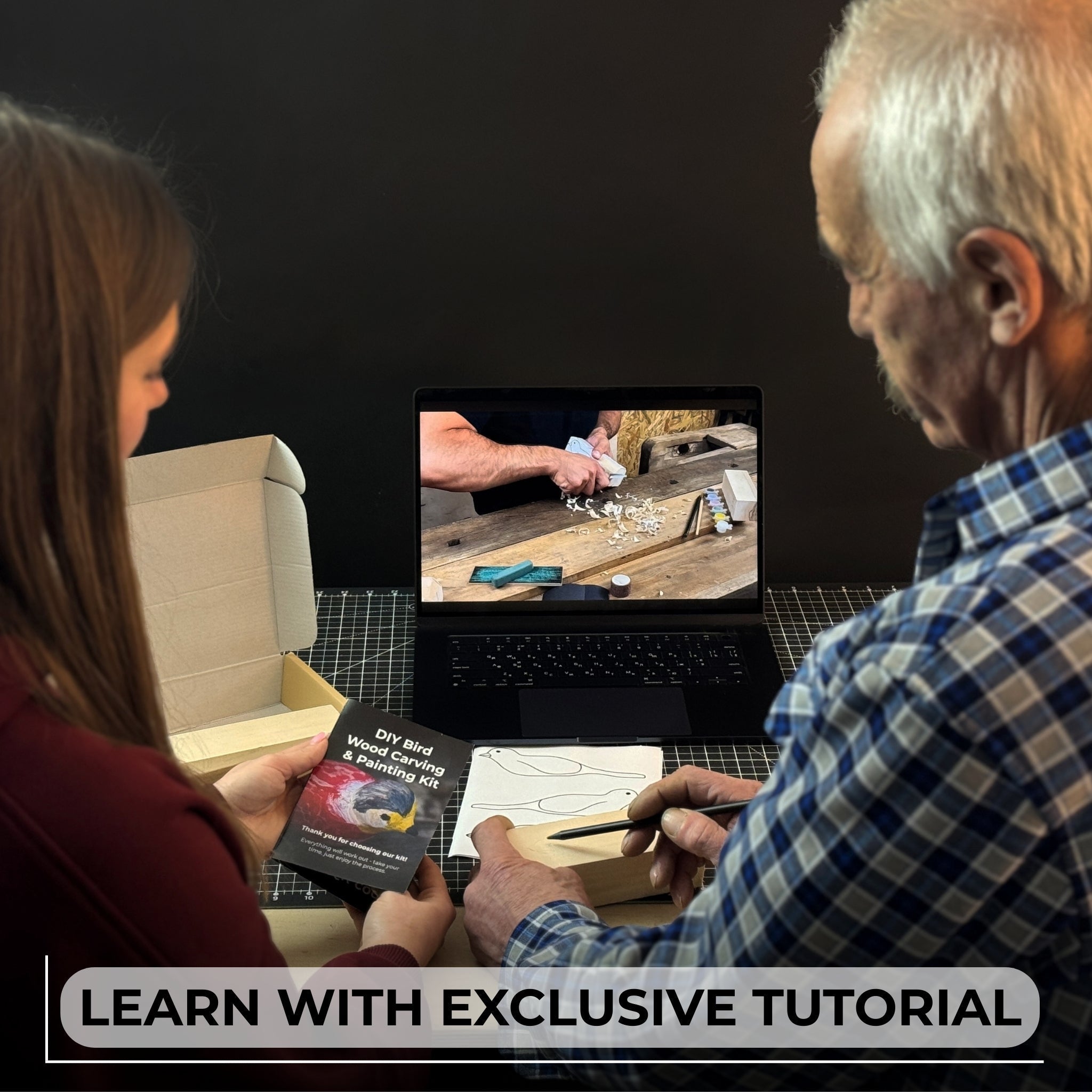 DIY Bird Wood Carving and Painting Kit with tools, wood blocks, paint set, and instructional video by Sharky Forged Steel Tools