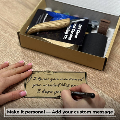 DIY Glove Wood Carving & Painting Kit with carving knife, wooden glove blank, paint set, and tutorial materials