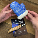 DIY Glove Wood Carving & Painting Kit with carving knife, wooden glove blank, paint set, and tutorial materials