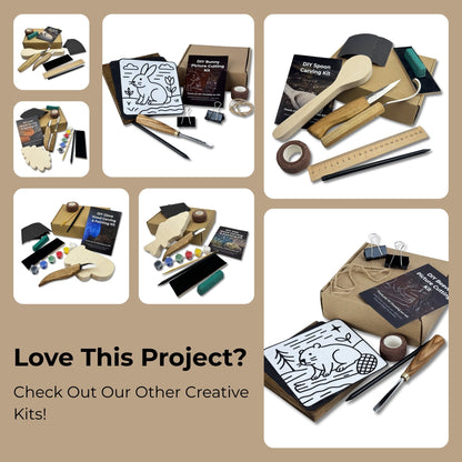 DIY Horse Wood Carving and Painting Kit with carving knife, wooden horse blank, paints, and brushes