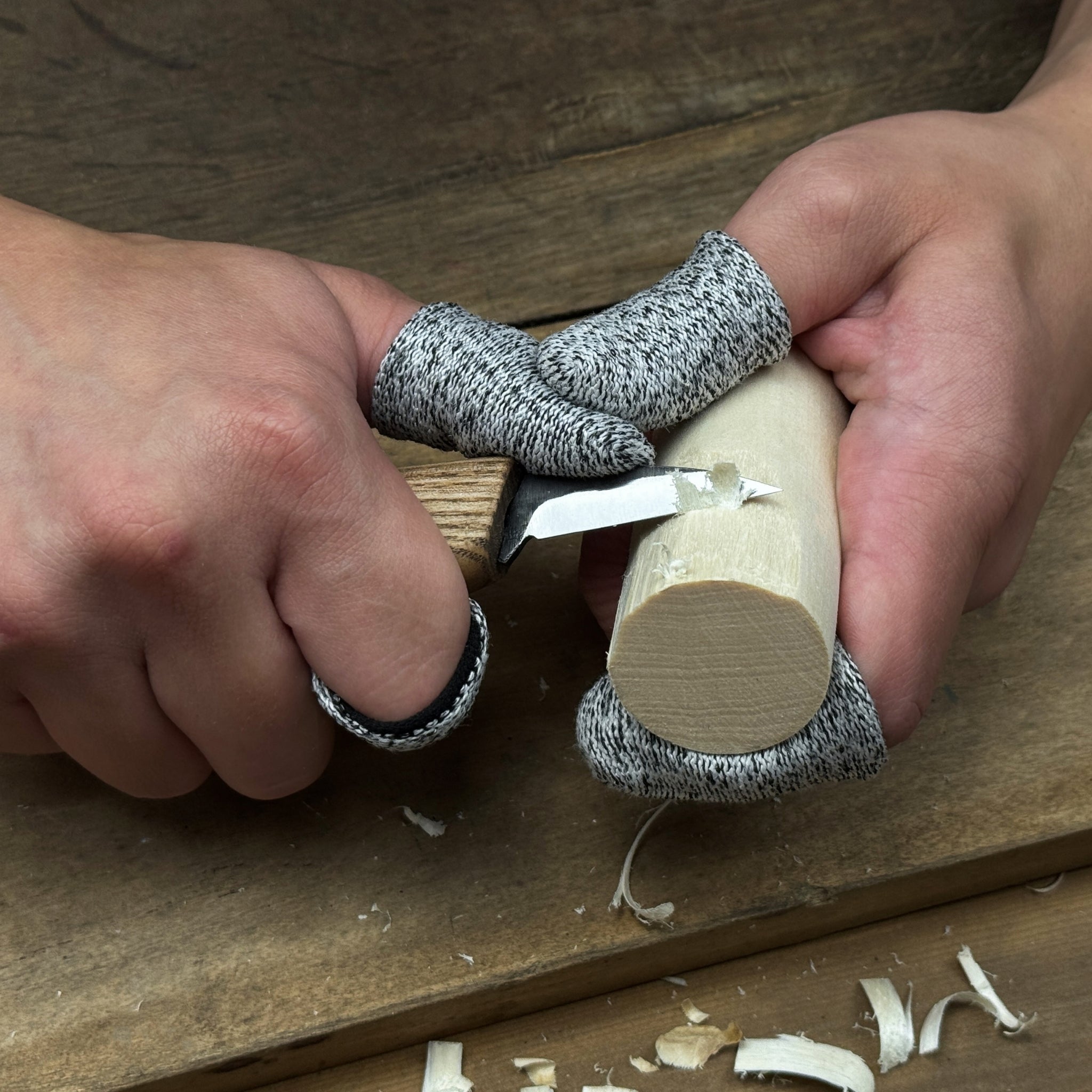 DIY Mushroom Wood Carving & Painting Kit with wooden blank, carving knife, paints, brushes, and tutorial