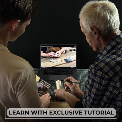 DIY Mushroom Wood Carving & Painting Kit with wooden blank, carving knife, paints, brushes, and tutorial