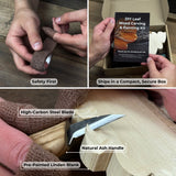 DIY Oak Leaf Carving and Painting Kit with carving tools, pre-cut wood leaf, paints, and brush