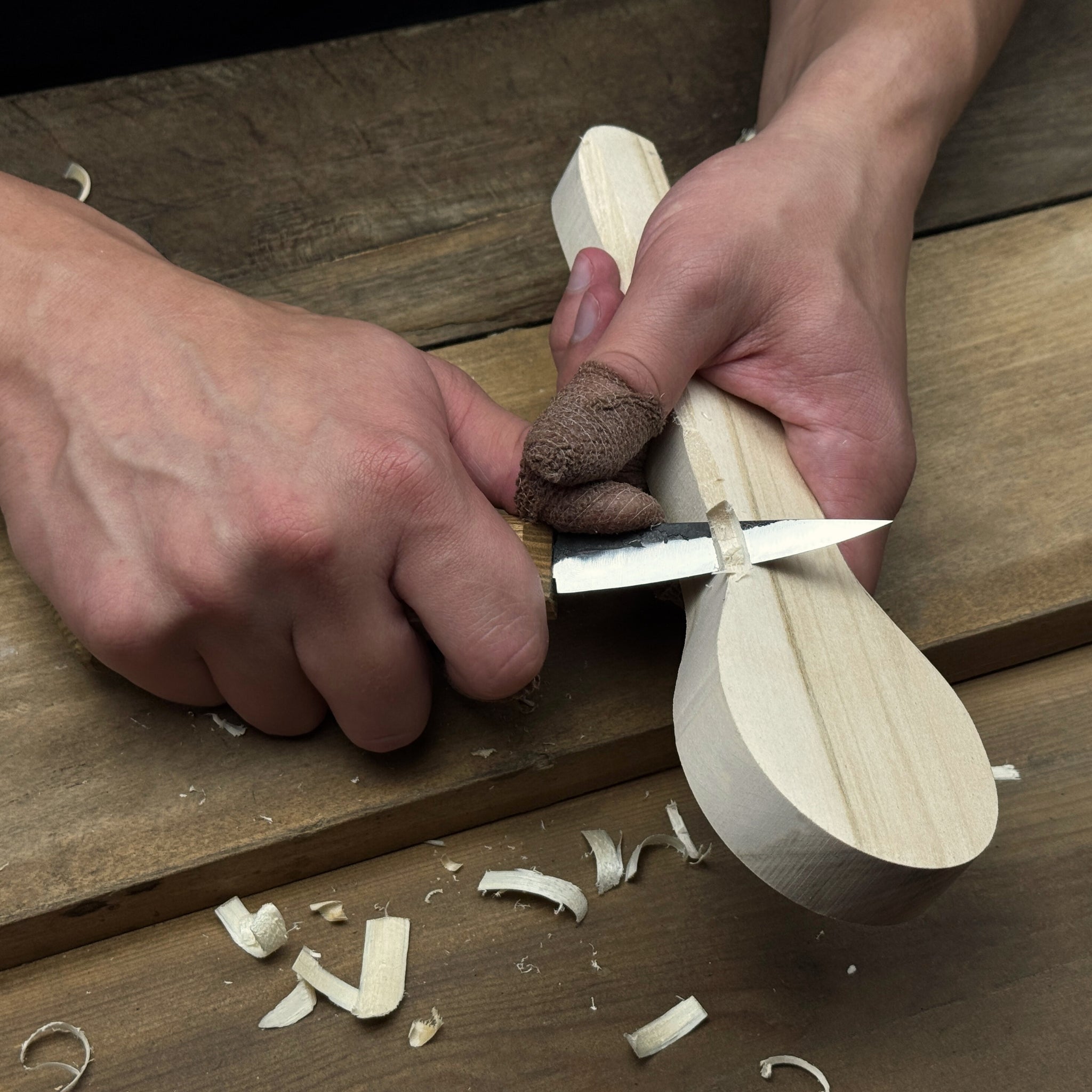 DIY wood carving kit with spoon making tools and pre-cut basswood blank