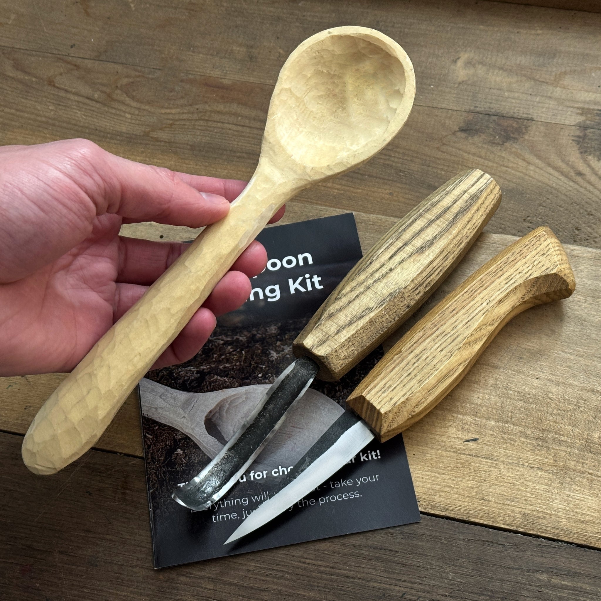DIY wood carving kit with spoon making tools and pre-cut basswood blank