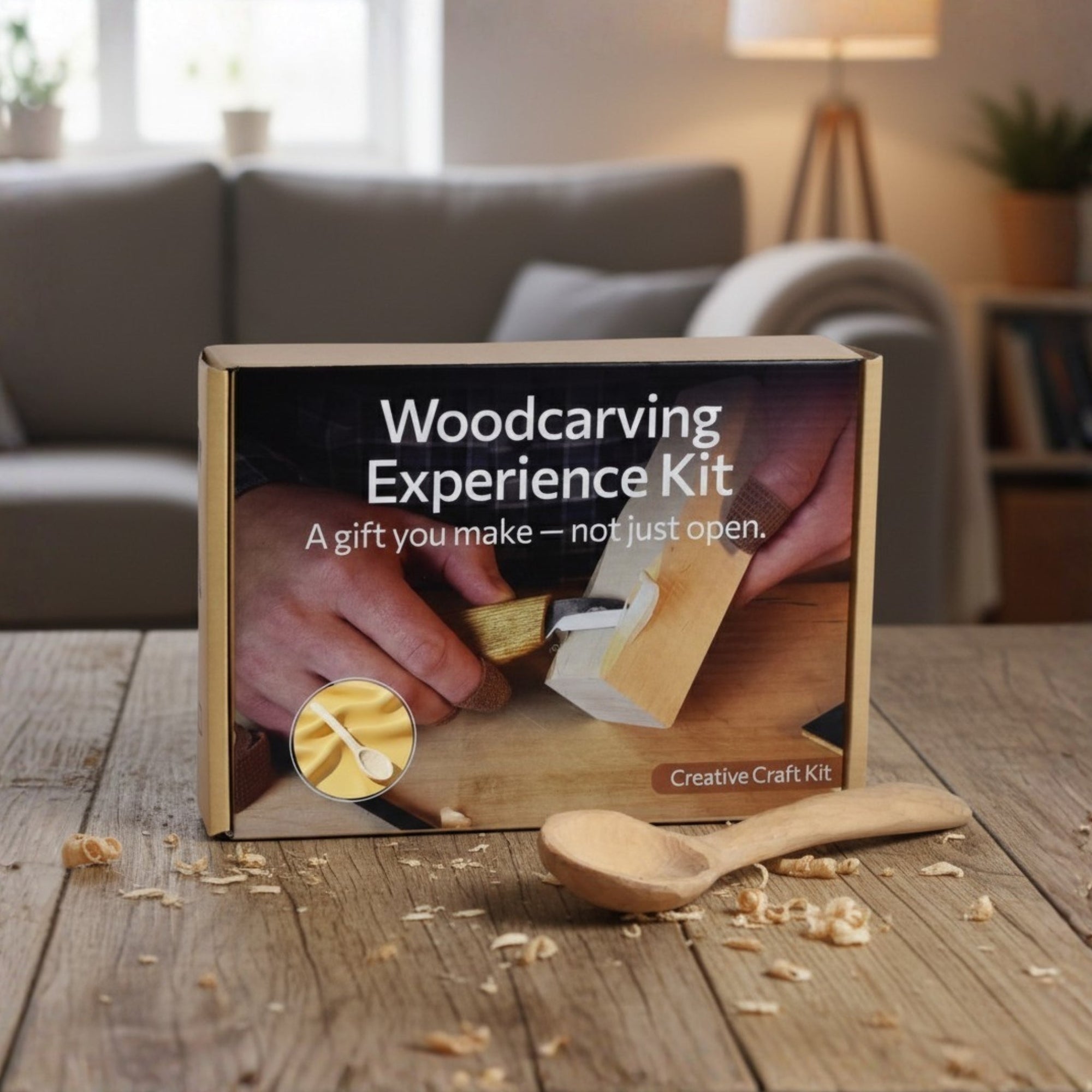 DIY wood carving kit with spoon making tools and pre-cut basswood blank